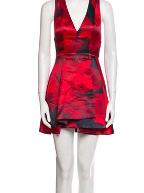 Alice Olivia RedBlack Tanner Red Floral V-Neck Sleeveless Mini Dress XS